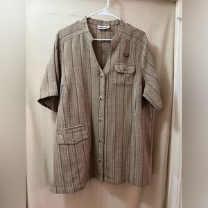⚫️ BOGO Claire France Brown/Grey Striped Button-Up Shirt Womens Size 1 / 2XL